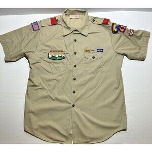 Vtg Boy Scouts of America Uniform Beige/Tan BSA SS Shirt Size Men's X-Large USA